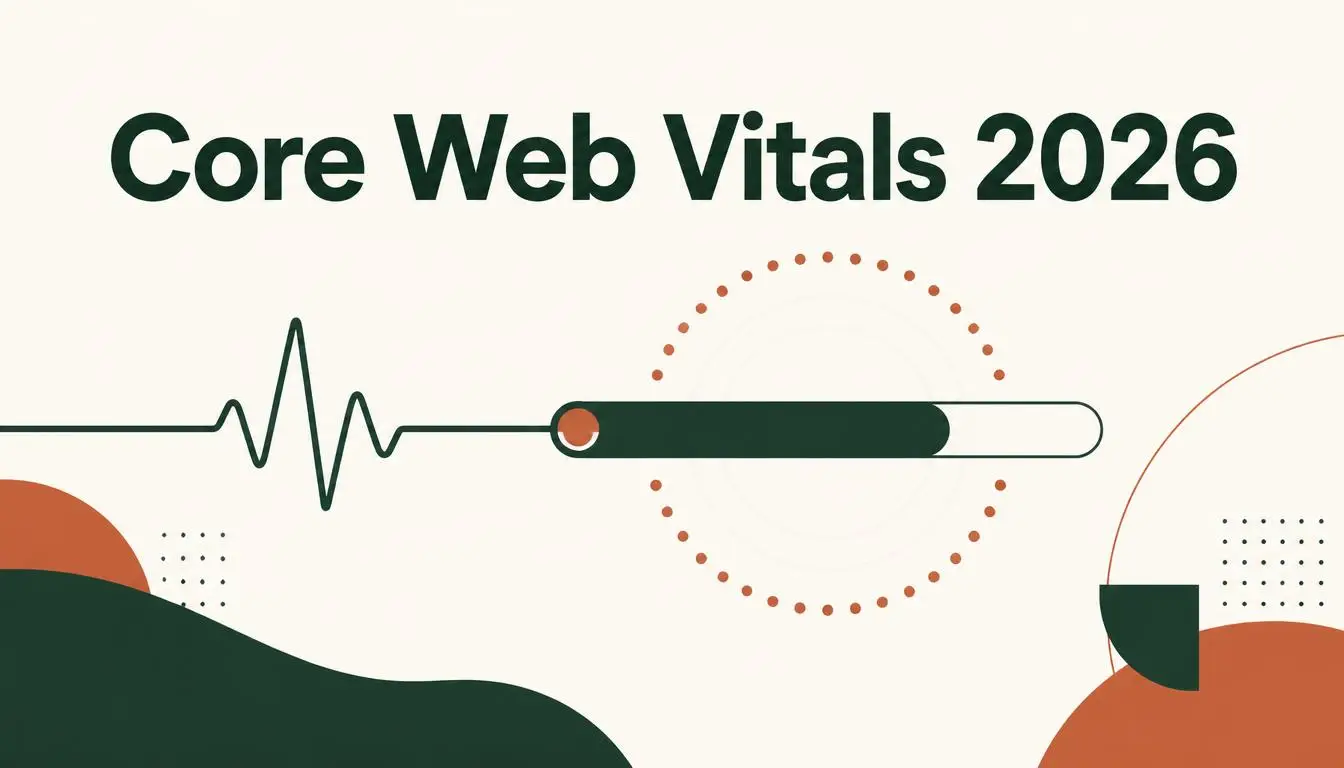 Illustration representing website speed, responsiveness and Core Web Vitals performance metrics for 2026