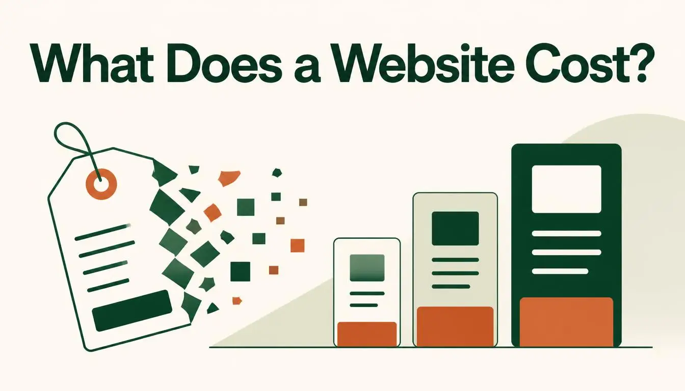 Illustration of tiered, transparent website pricing blocks representing flat-rate web design costs in 2026